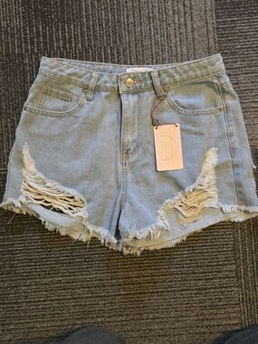 High-Rise Light Blue Distressed Denim Shorts for Women